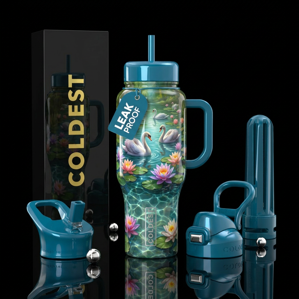 Swans a swimming water bottle design