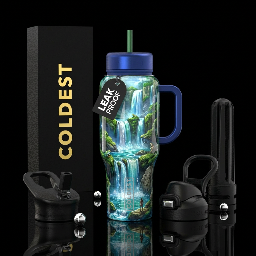 Waterfalls splashing water bottle design