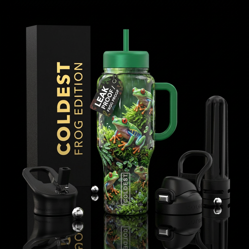 frogs jumping water bottle design