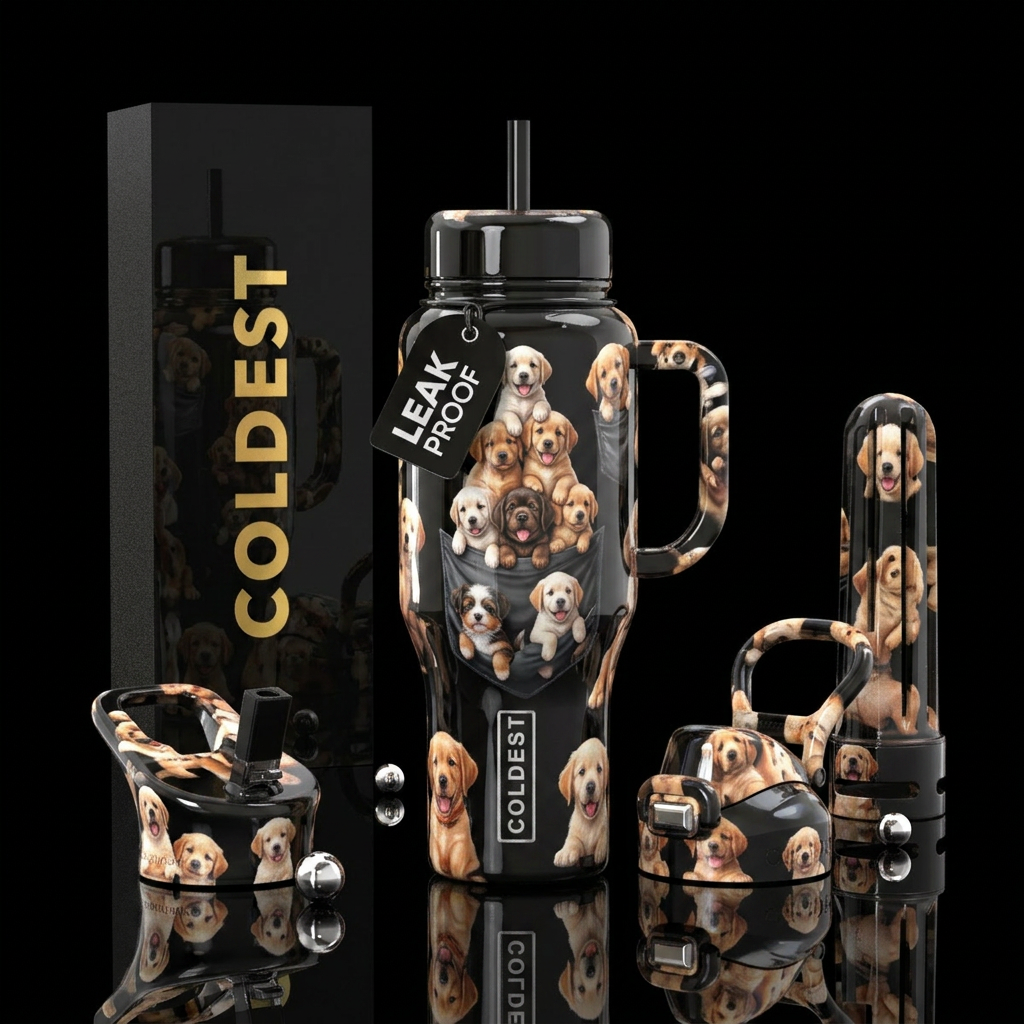 Puppy trouble water bottle design
