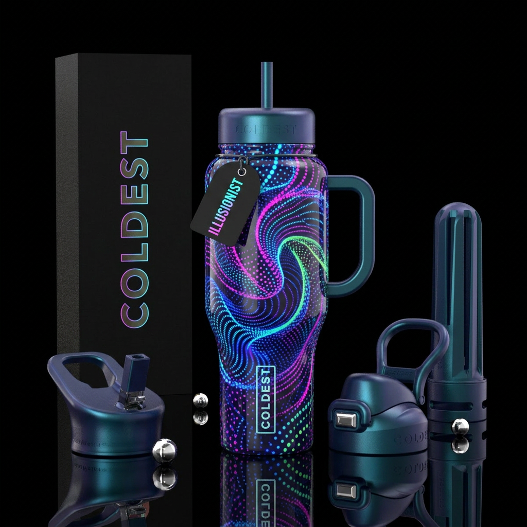 Swirling dancing dots water bottle design