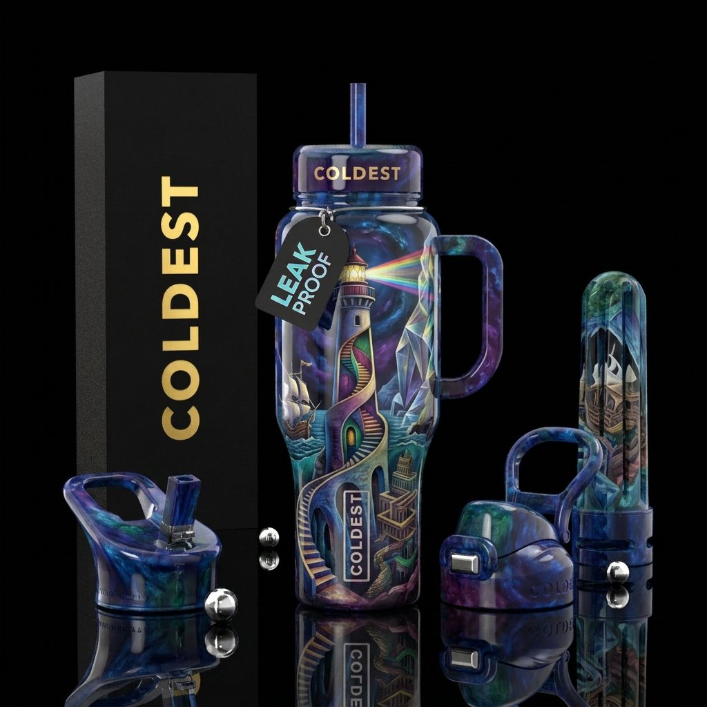 Lighthouse fantasy water bottle design