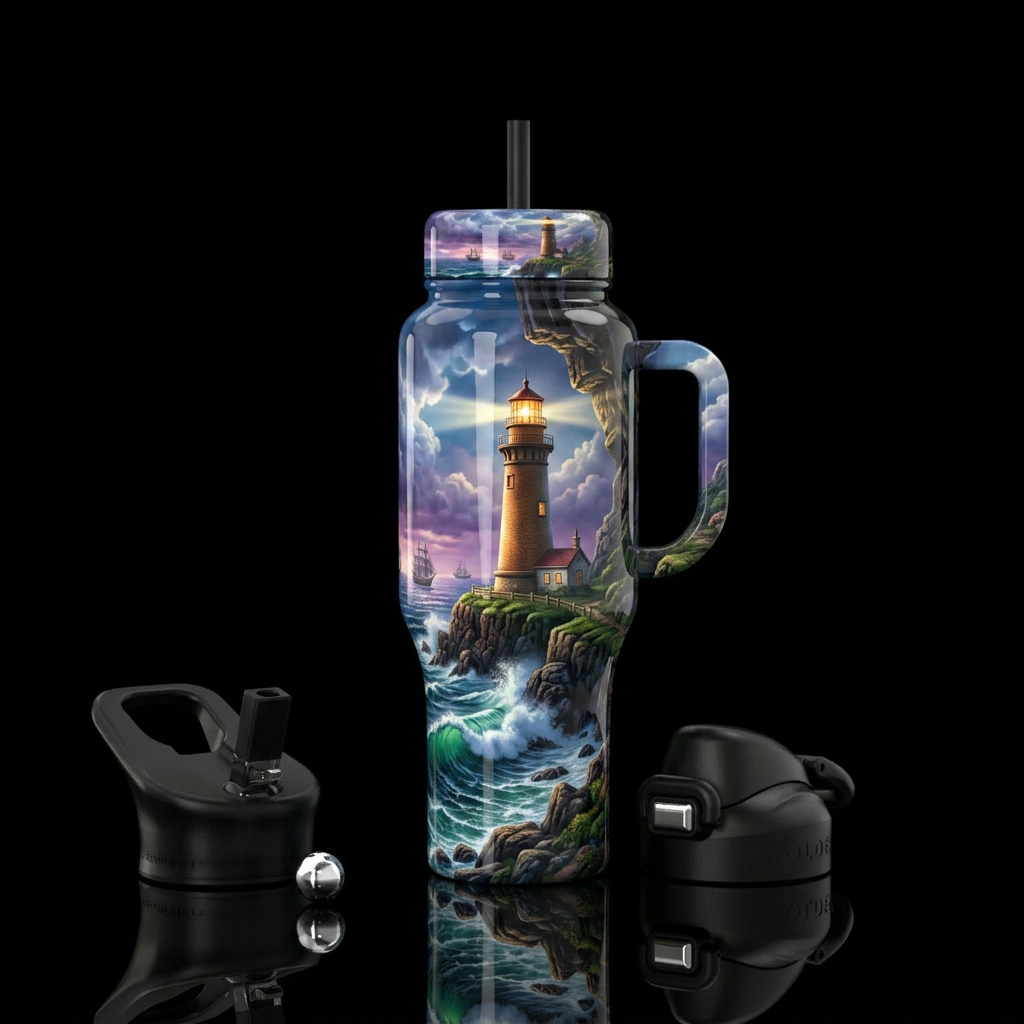 Beautiful lighthouse water bottle design