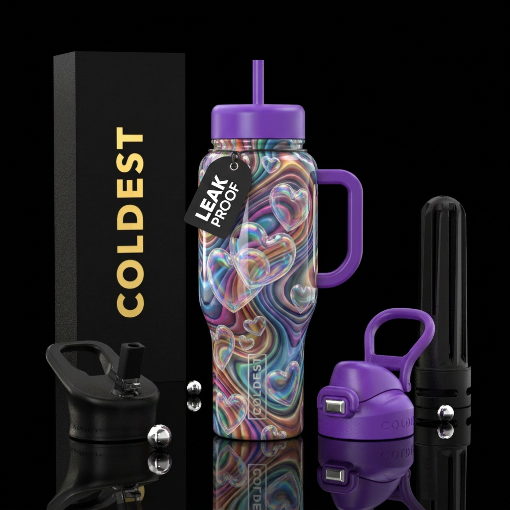 Bubbling hearts water bottle design