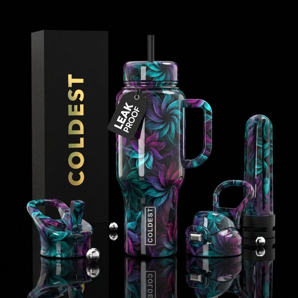 Smoky swirls of flowers water bottle design