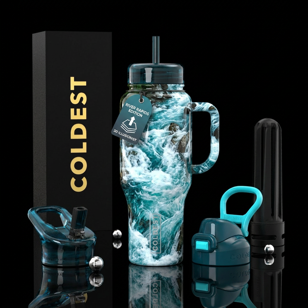 Raging rapids water bottle design