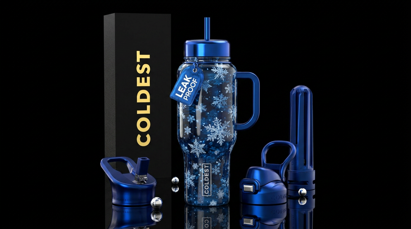 Midnight snow water bottle design
