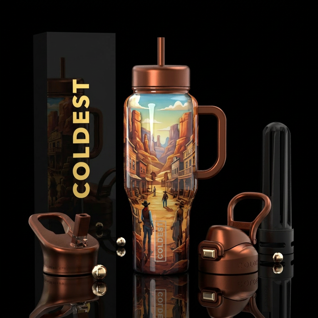 Old time western water bottle design
