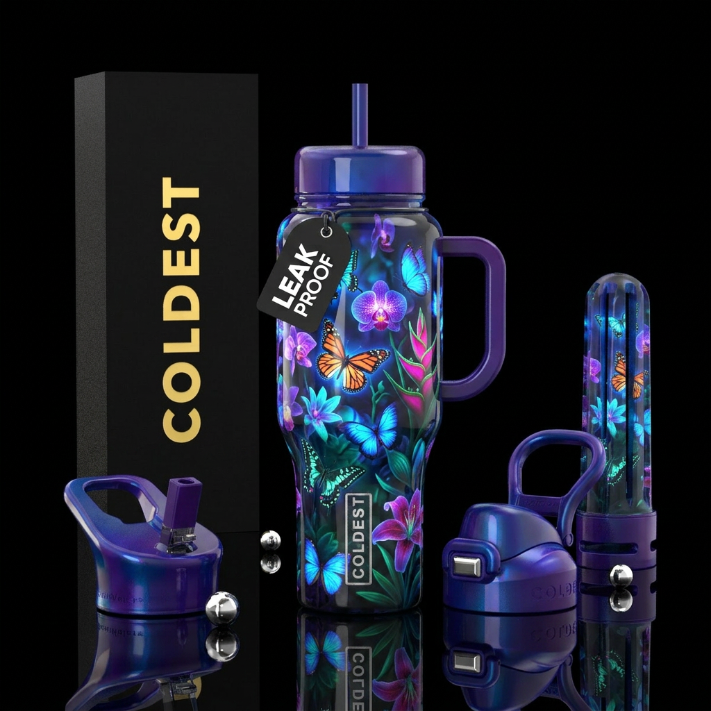 Flowers and butterflies water bottle design