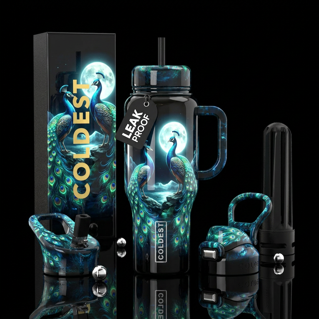 Moonlit Peacocks water bottle design