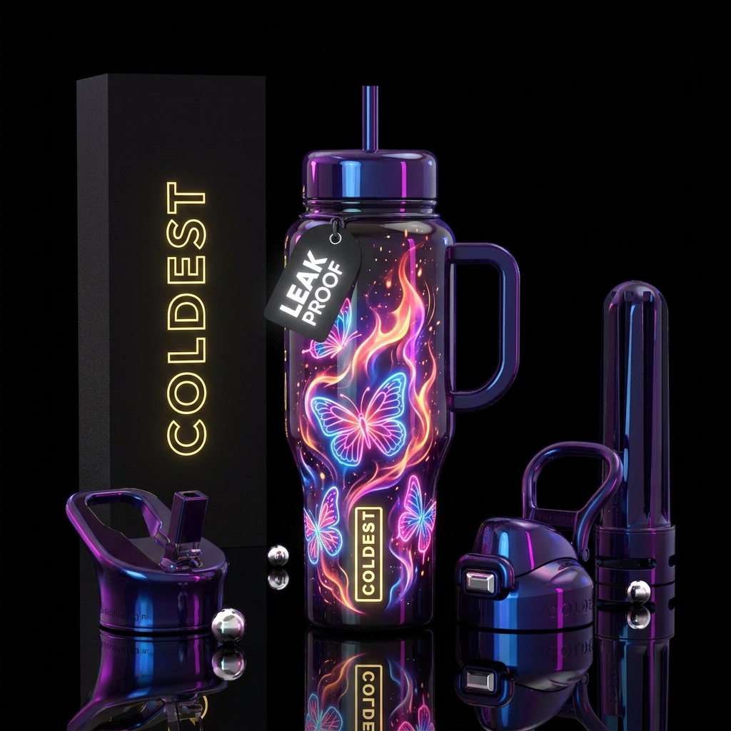Butterflies and flames water bottle design