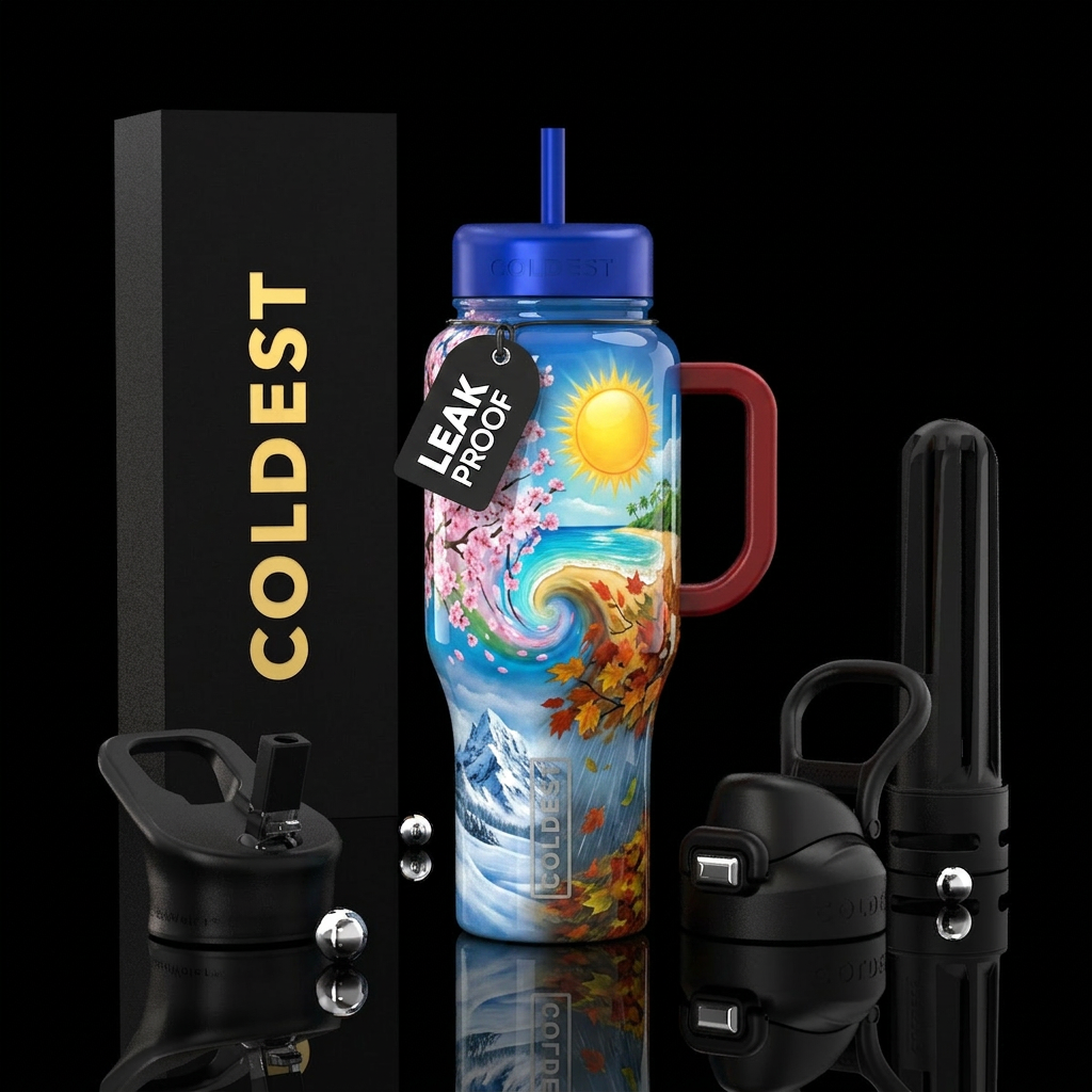 Collision of seasons water bottle design