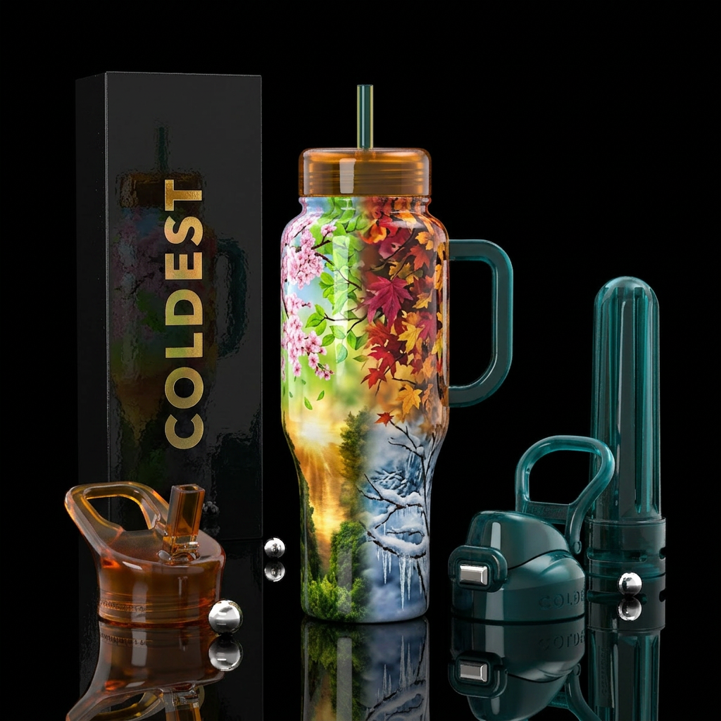 Seasons collision water bottle design