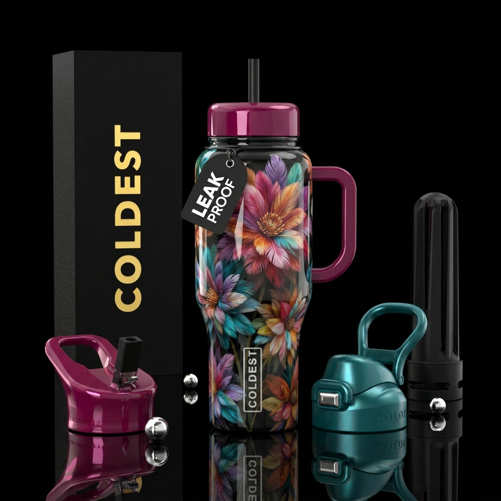 Feathery flowers water bottle design