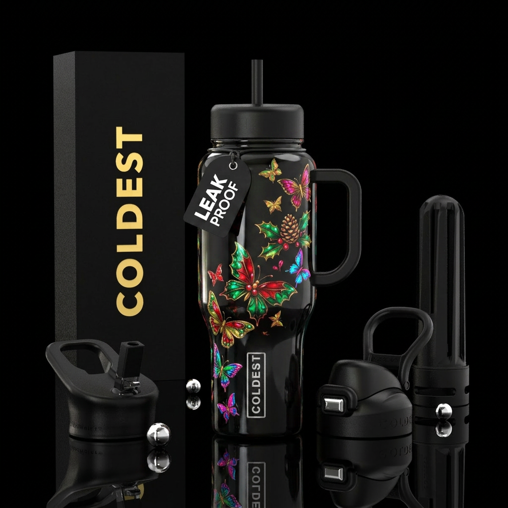 Christmas butterflies water bottle design
