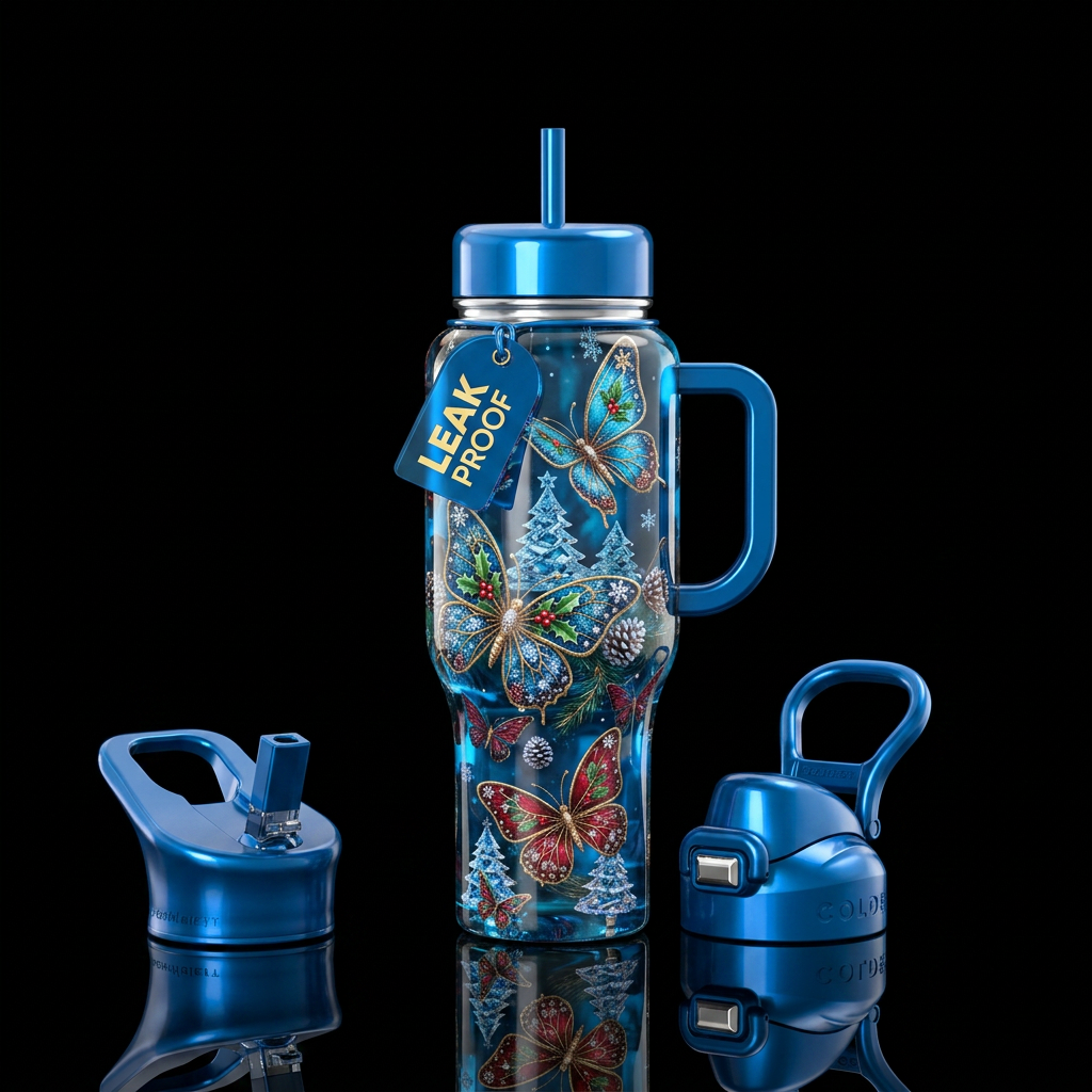 Christmas butterflies water bottle design