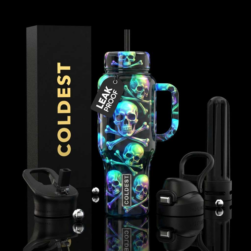 Skull and crossbones water bottle design