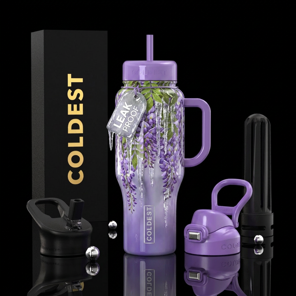 Icy wisteria water bottle design