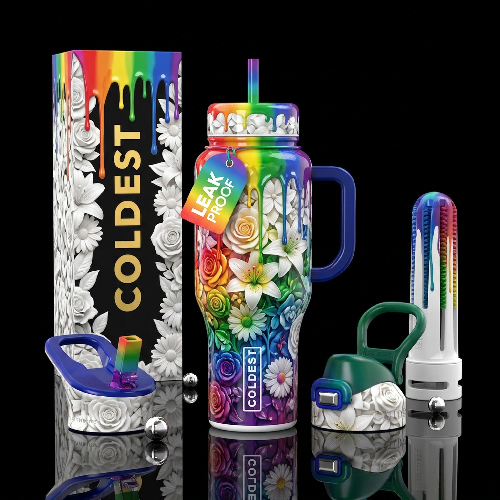 Spring flowers getting colored water bottle design