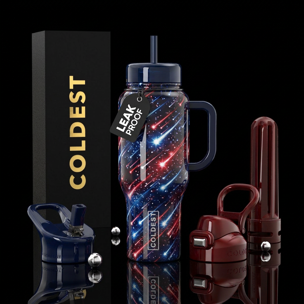 Raining red, white and blue water bottle design