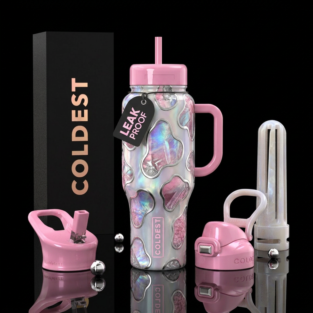 Beautiful textured cow print water bottle design