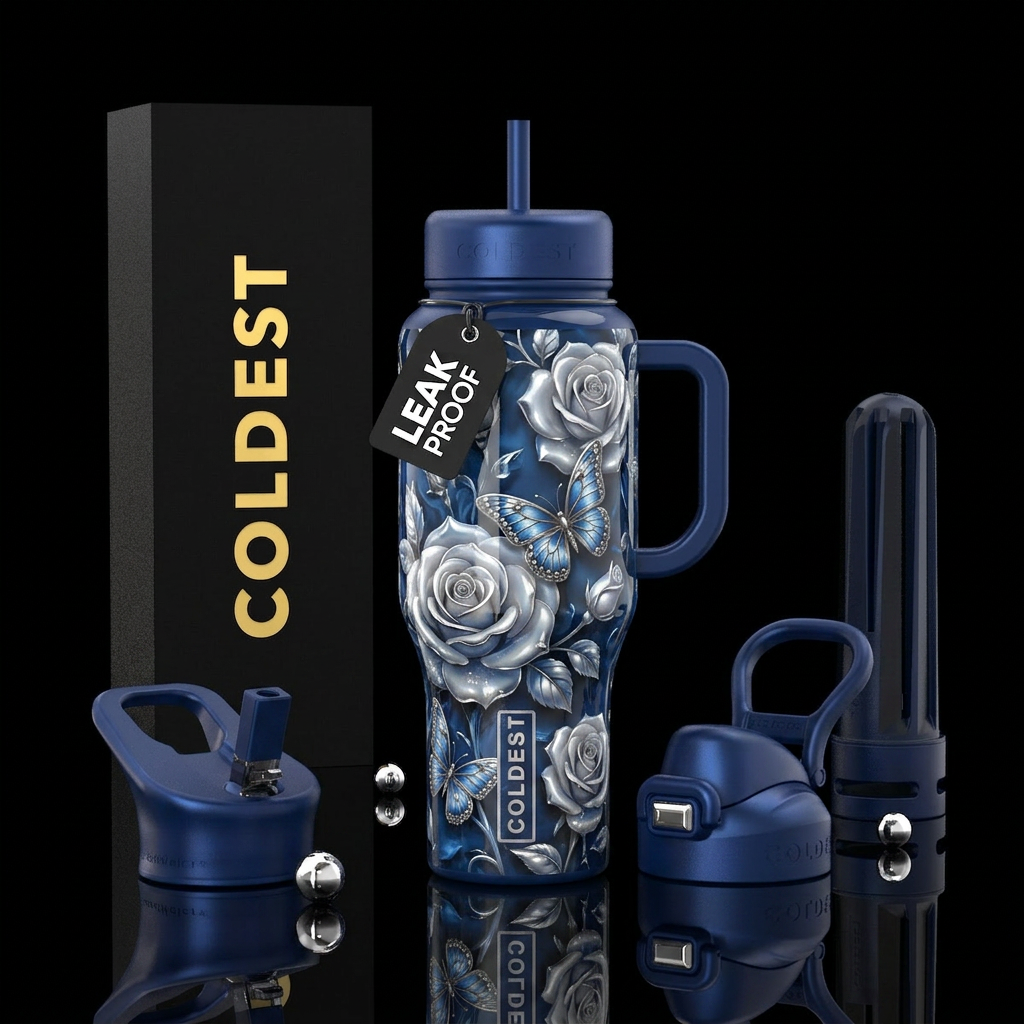 pretty in silver and blue water bottle design