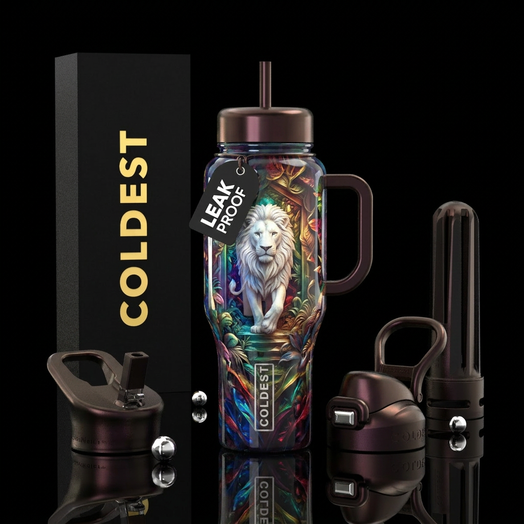 Majestic white lion water bottle design
