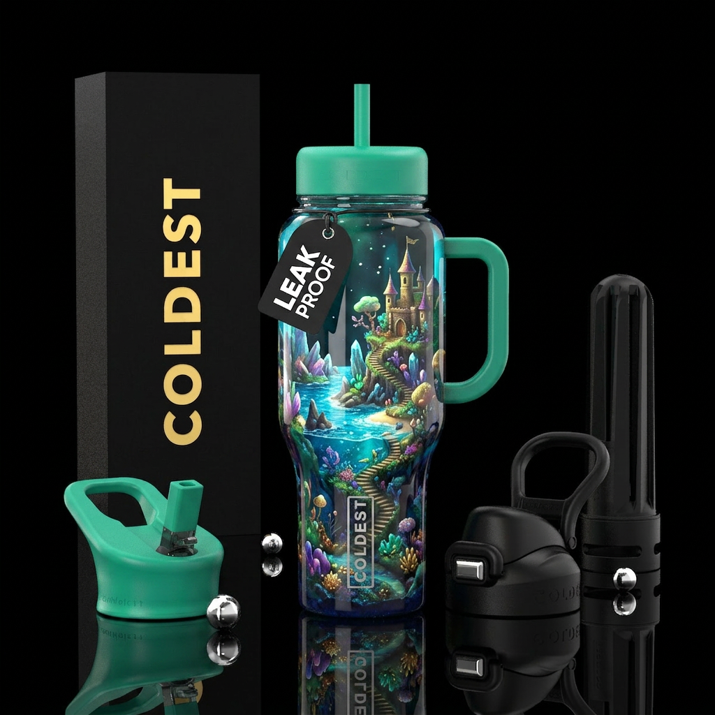 Fantasy Island water bottle design