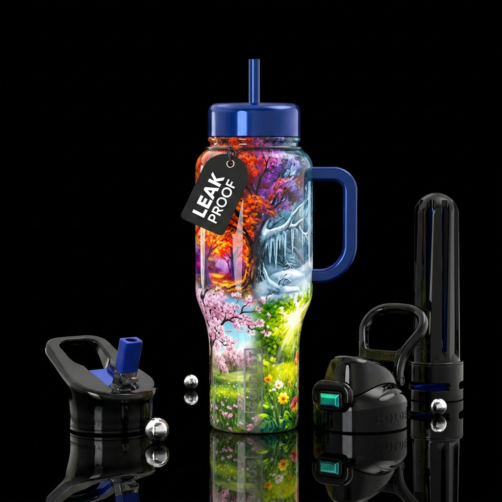 Collision of seasons water bottle design