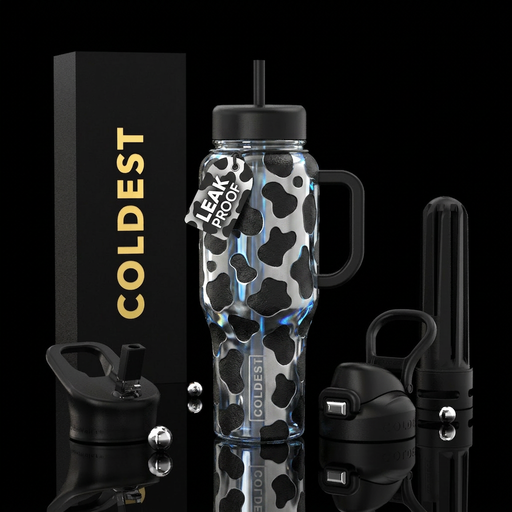 Spotted cow water bottle design