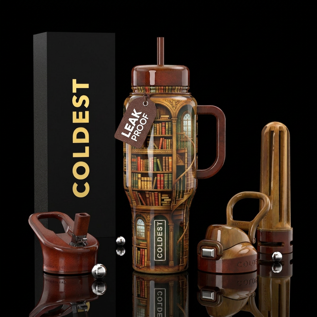 Old time library water bottle design