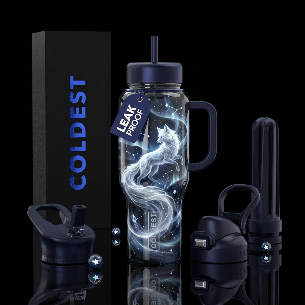 Gorgeous white fox water bottle design