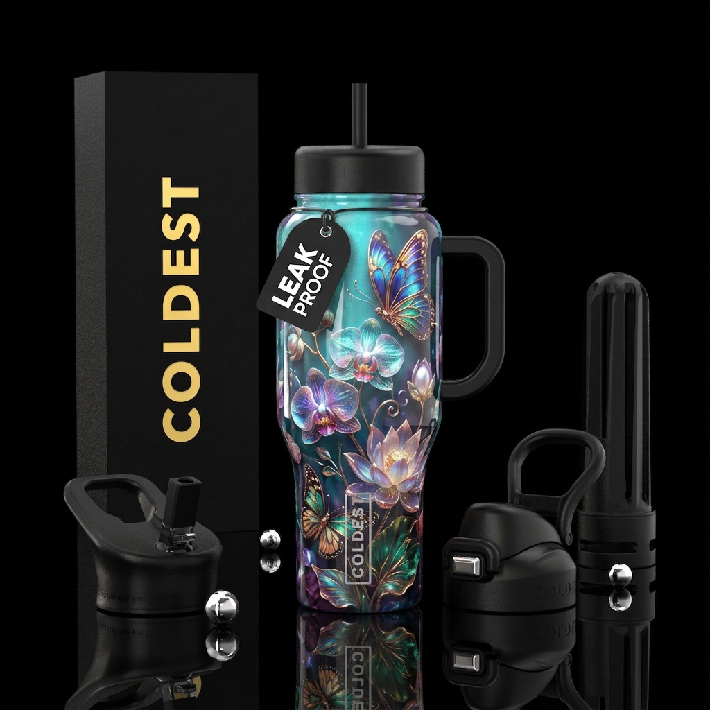 Floral and butterflies water bottle design