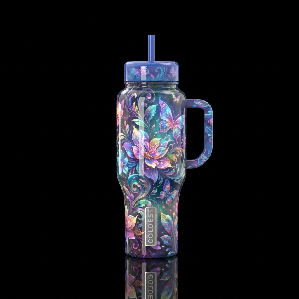 Beautiful butterflies and flowers water bottle design