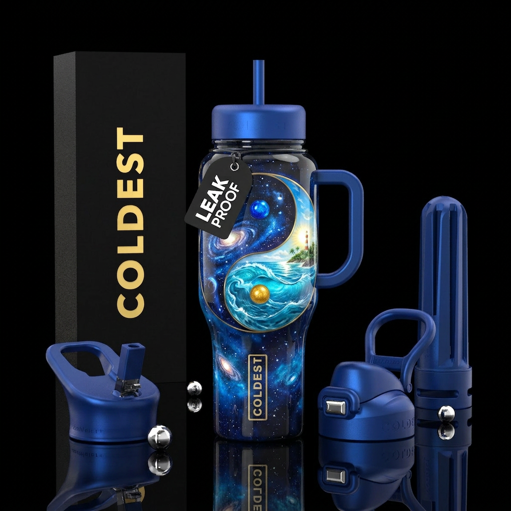 Earth and space unite water bottle design