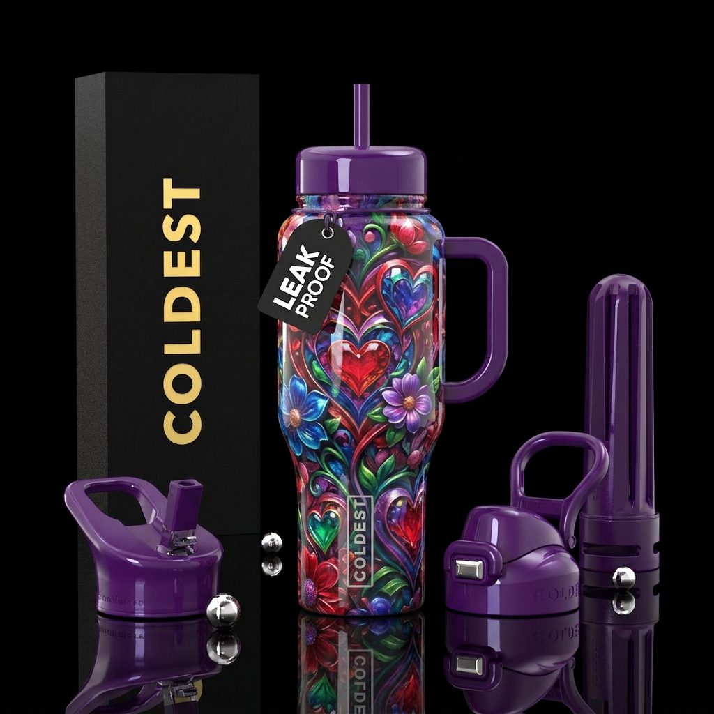 hearts n flowers water bottle design