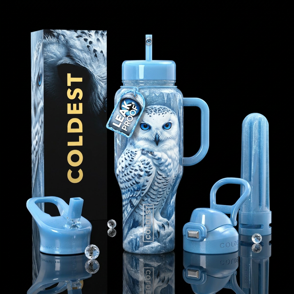 Gorgeous snowy owl water bottle design