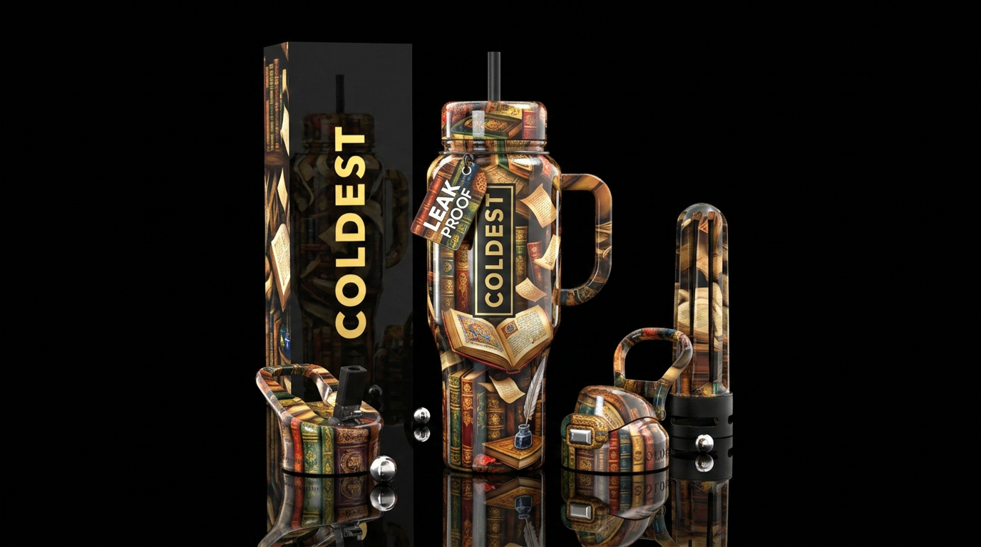 Books galore water bottle design