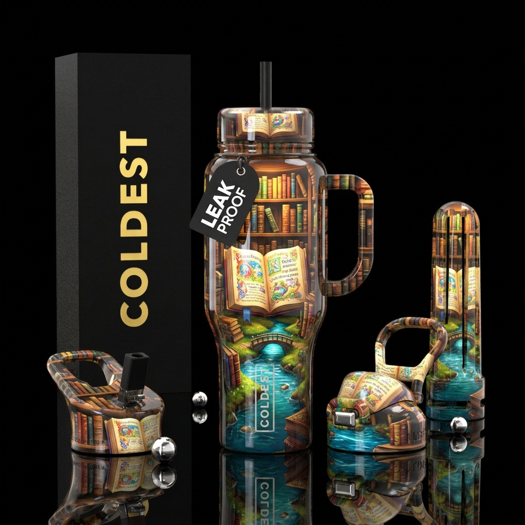 Fairytale and books water bottle design