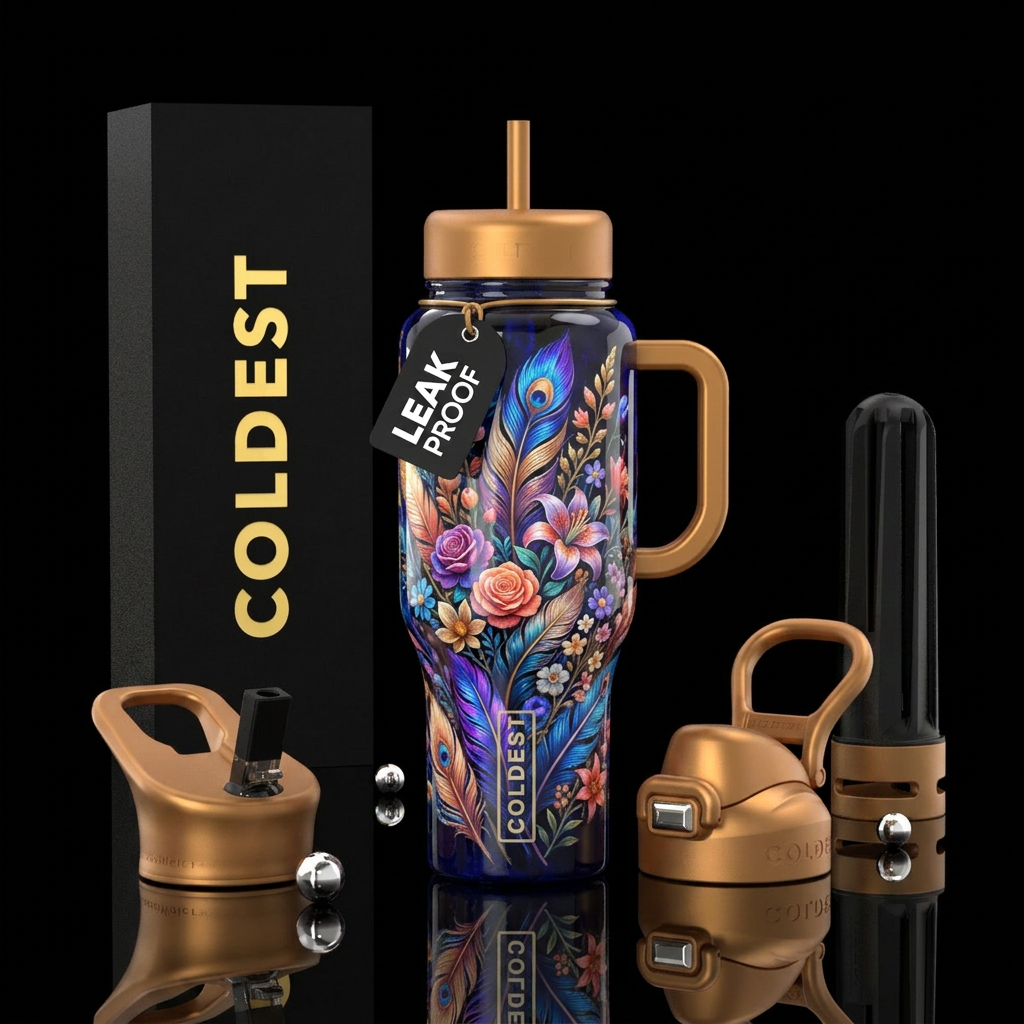 Feathering floral bliss water bottle design