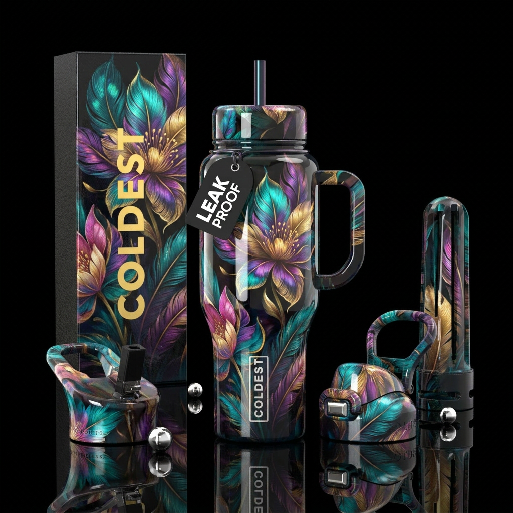 Featger brushed flowers water bottle design