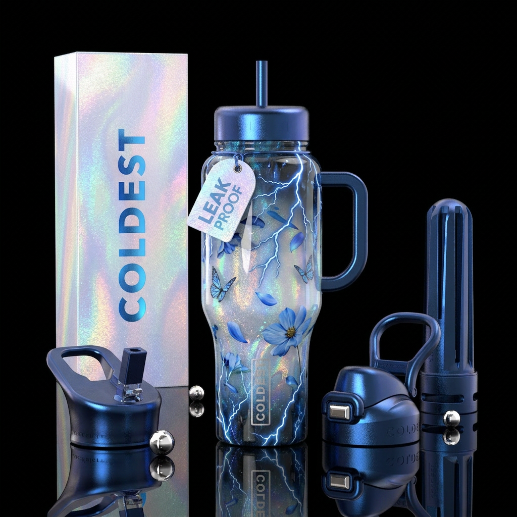 Pretty in blues water bottle design