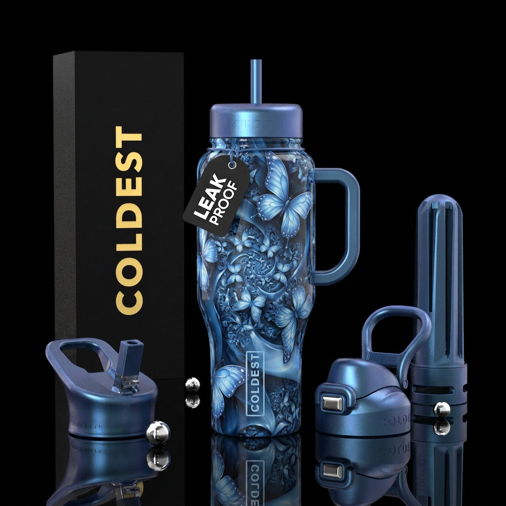 Swirling butterflies water bottle design