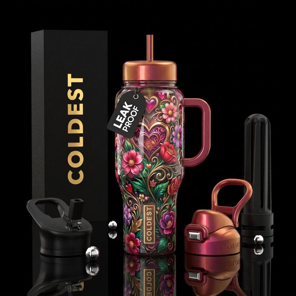 Flowers and hearts water bottle design