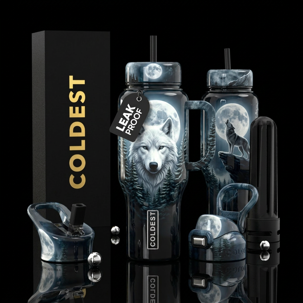Beautiful wolf water bottle design