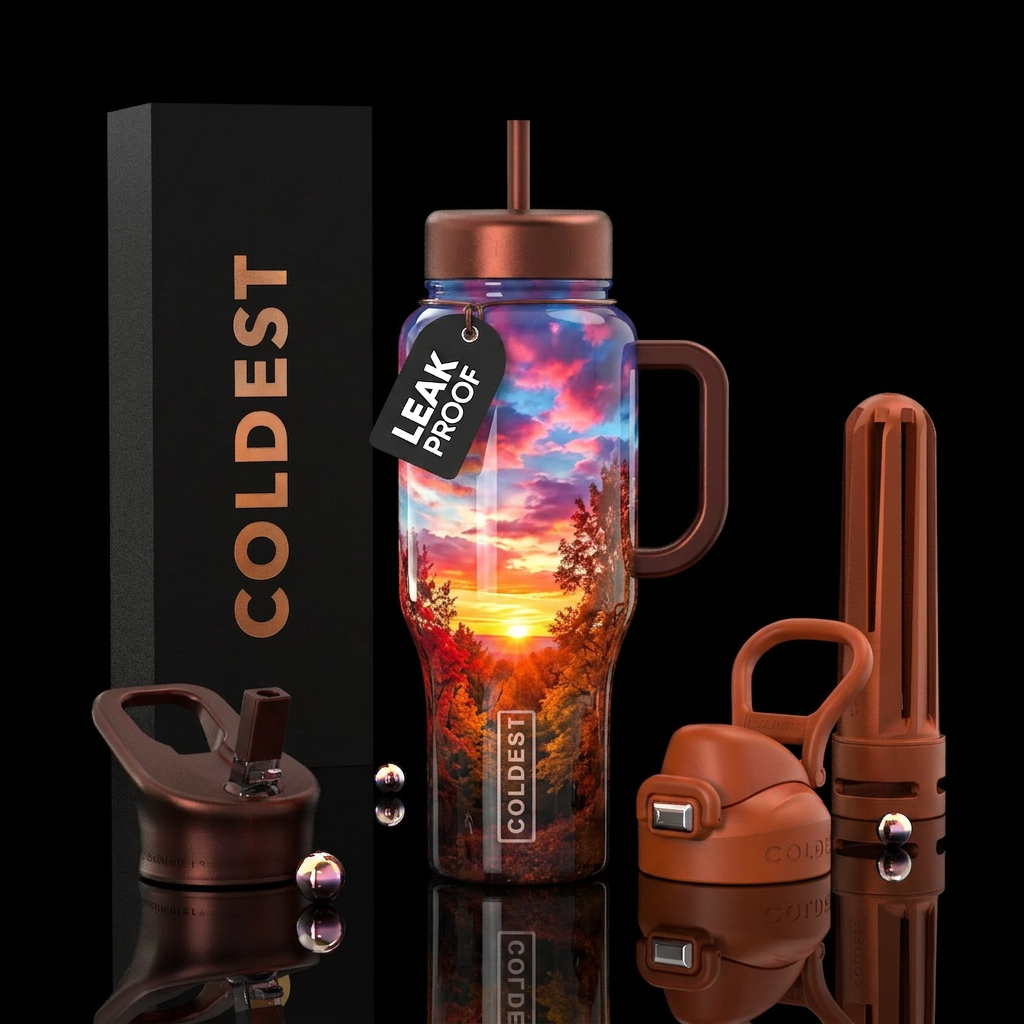Fall sunset water bottle design