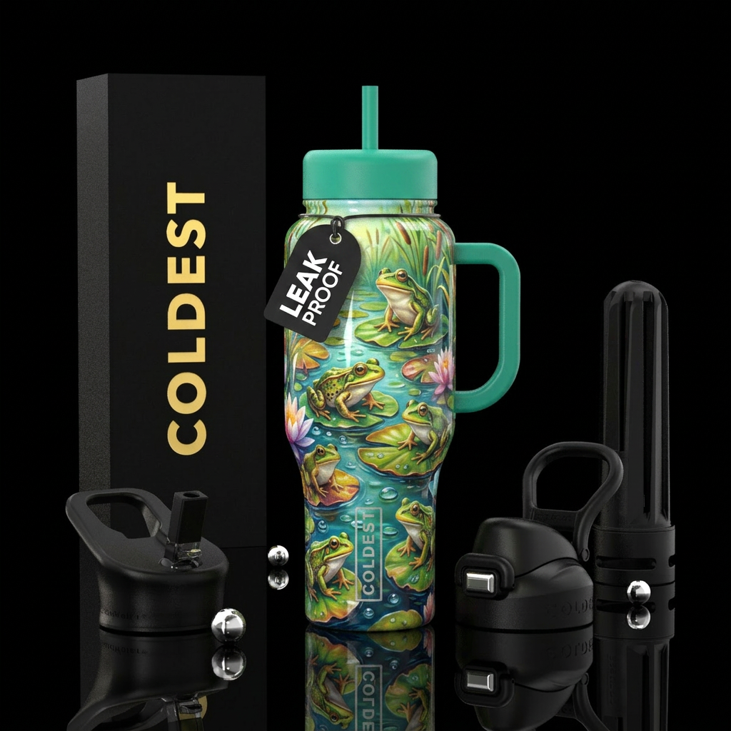 Frolicking frogs water bottle design