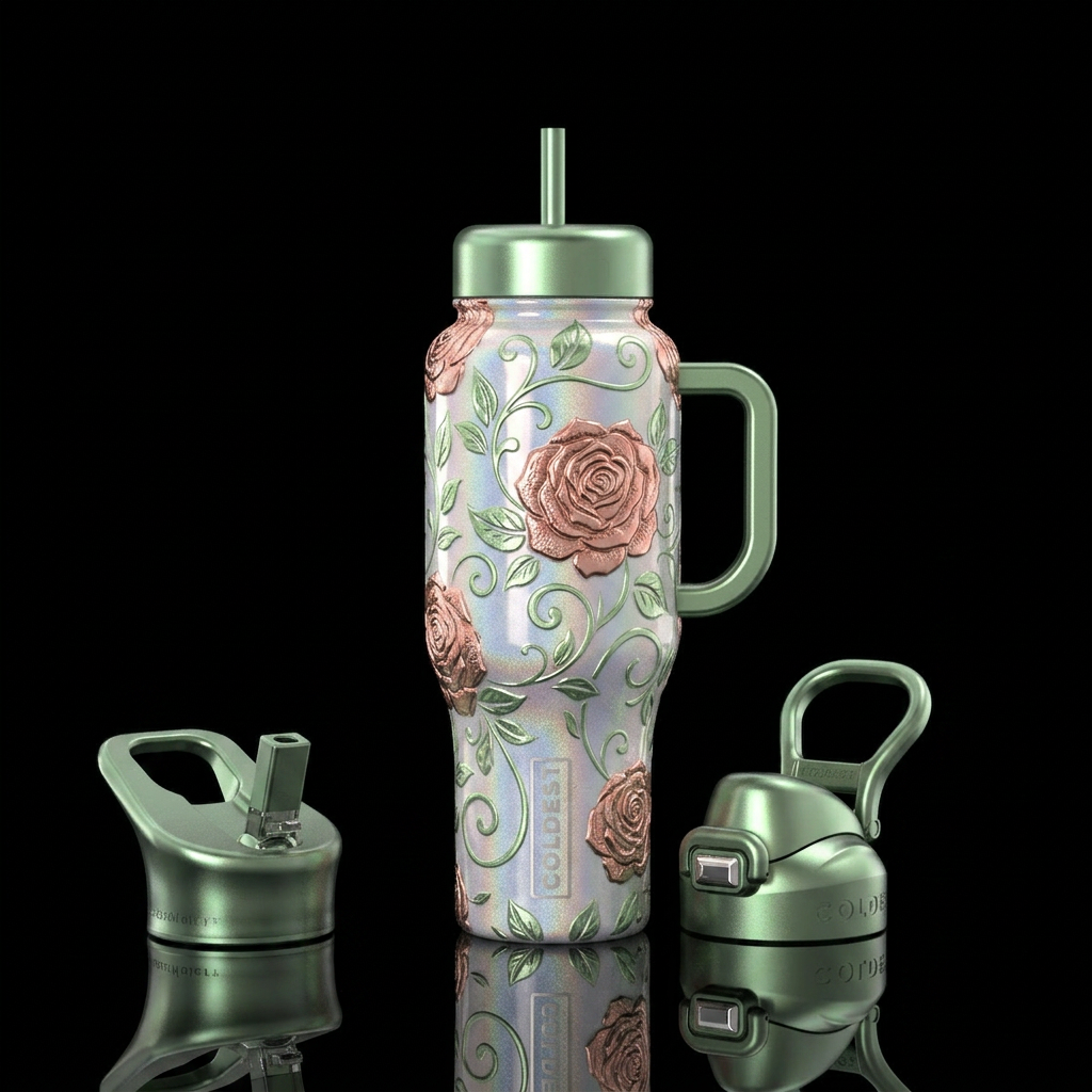 Textured floral art water bottle design