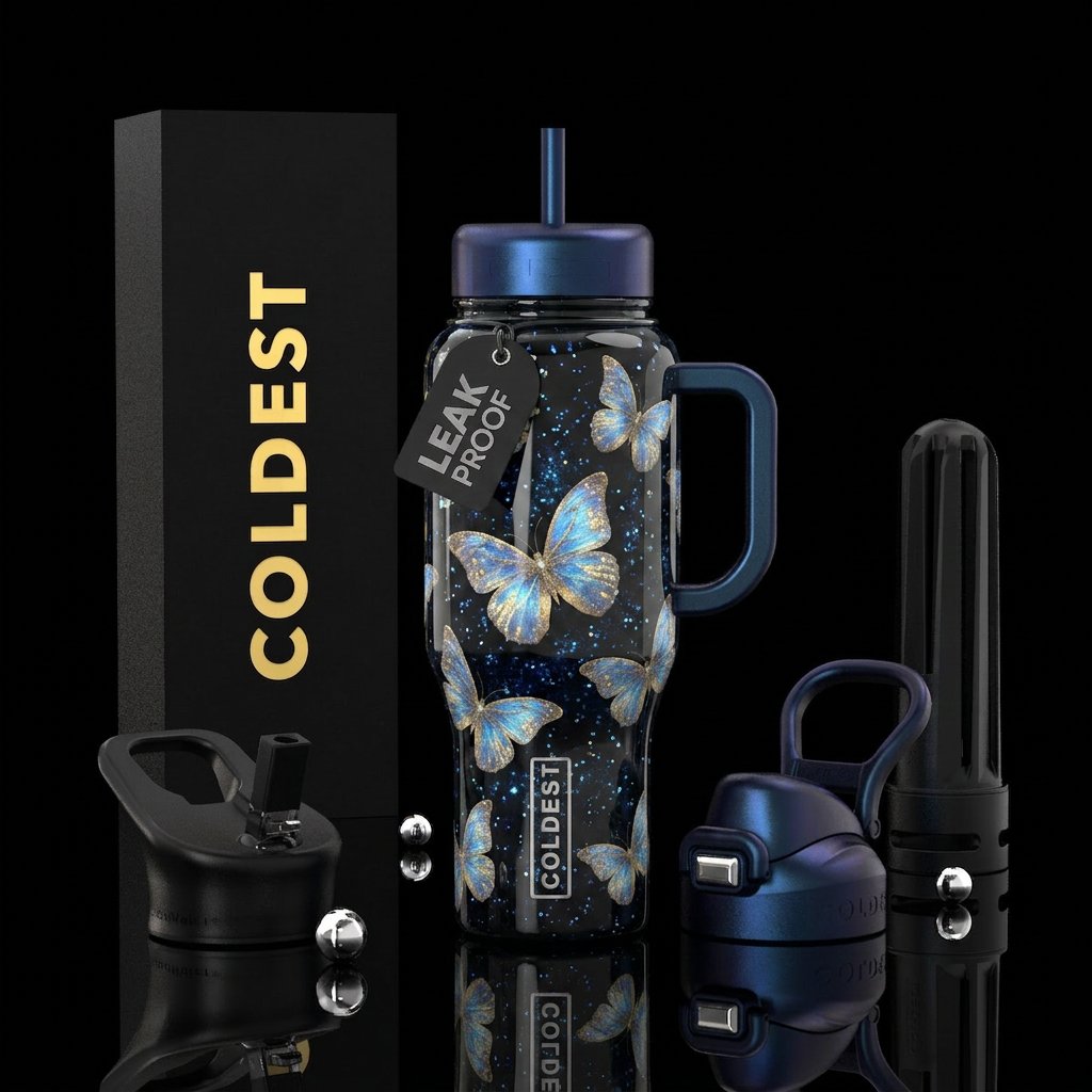 Beautiful moon butterflies water bottle design
