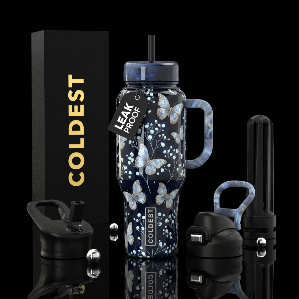 Butterflies and babies breath water bottle design